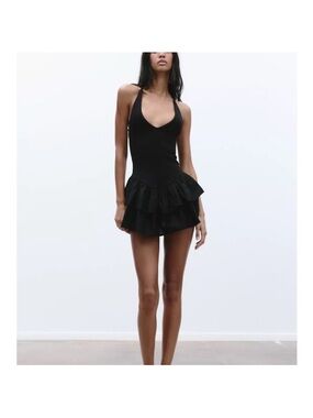Zara Black Halter Ruffle/Bubble Mini Dress
